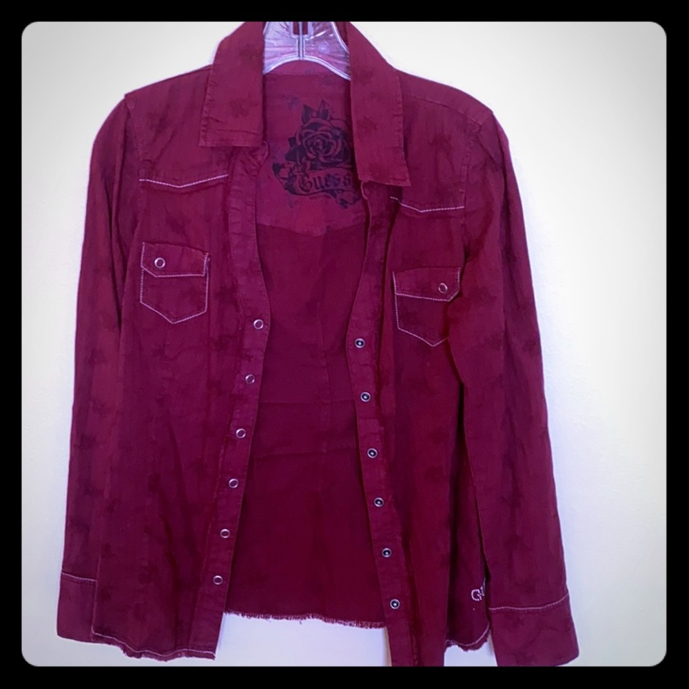 Guess Shirt it’s burgundy color. Worn once